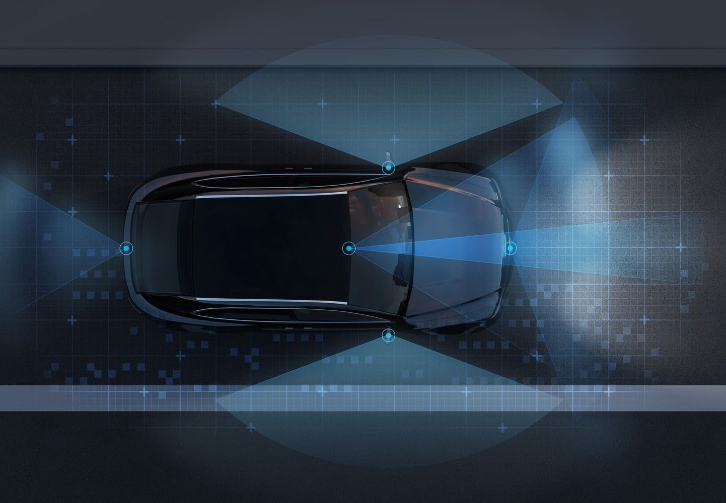 A car using Advanced Driver Assistance Systems (ADAS) on the road.